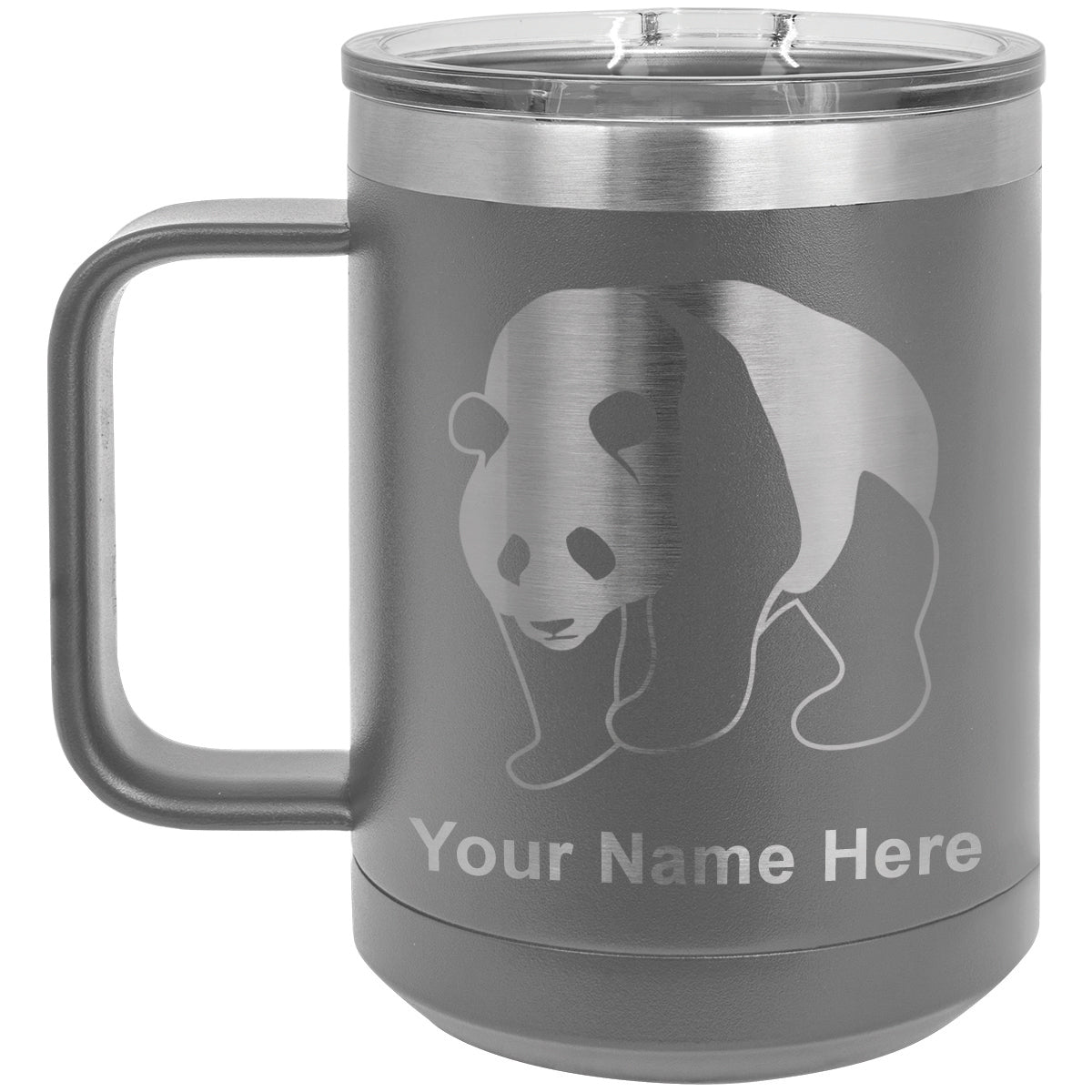 15oz Vacuum Insulated Coffee Mug, Panda Bear, Personalized Engraving Included