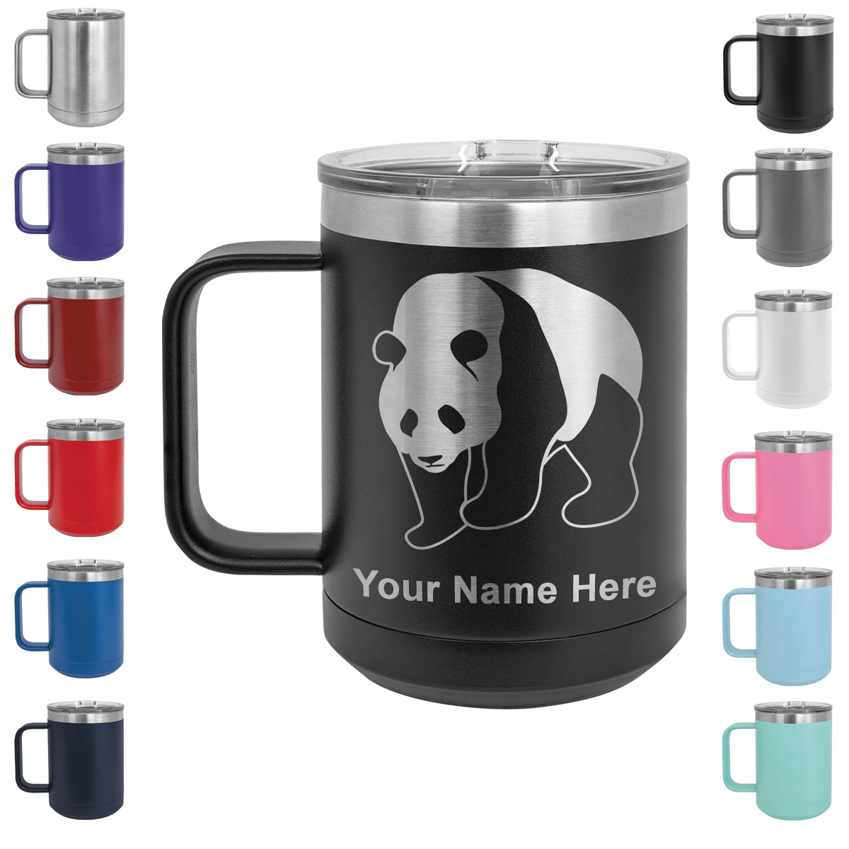 15oz Vacuum Insulated Coffee Mug, Panda Bear, Personalized Engraving Included