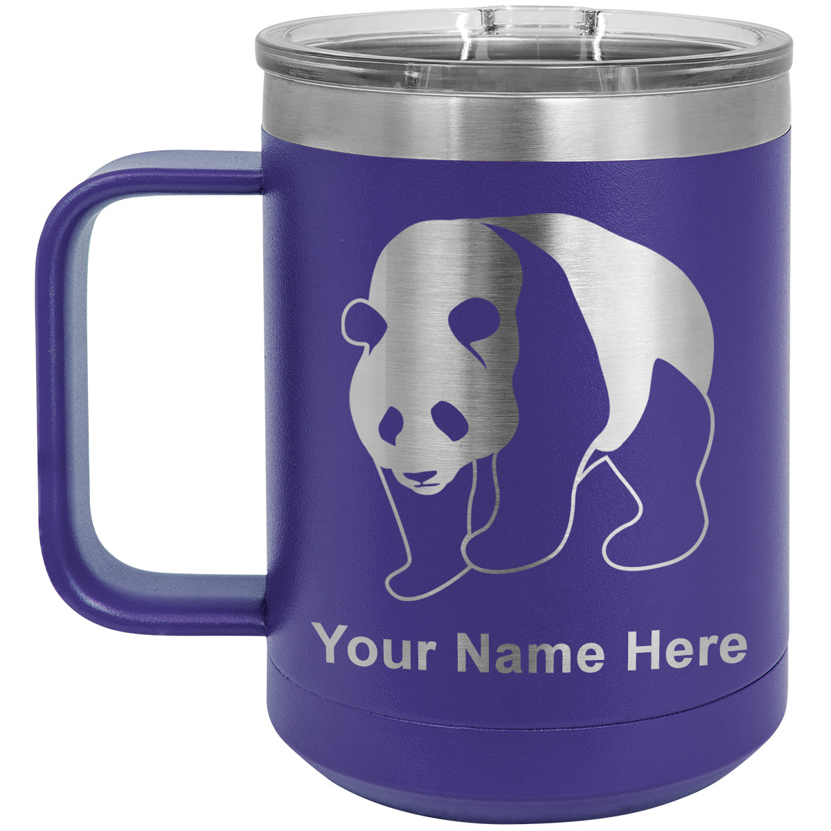 15oz Vacuum Insulated Coffee Mug, Panda Bear, Personalized Engraving Included