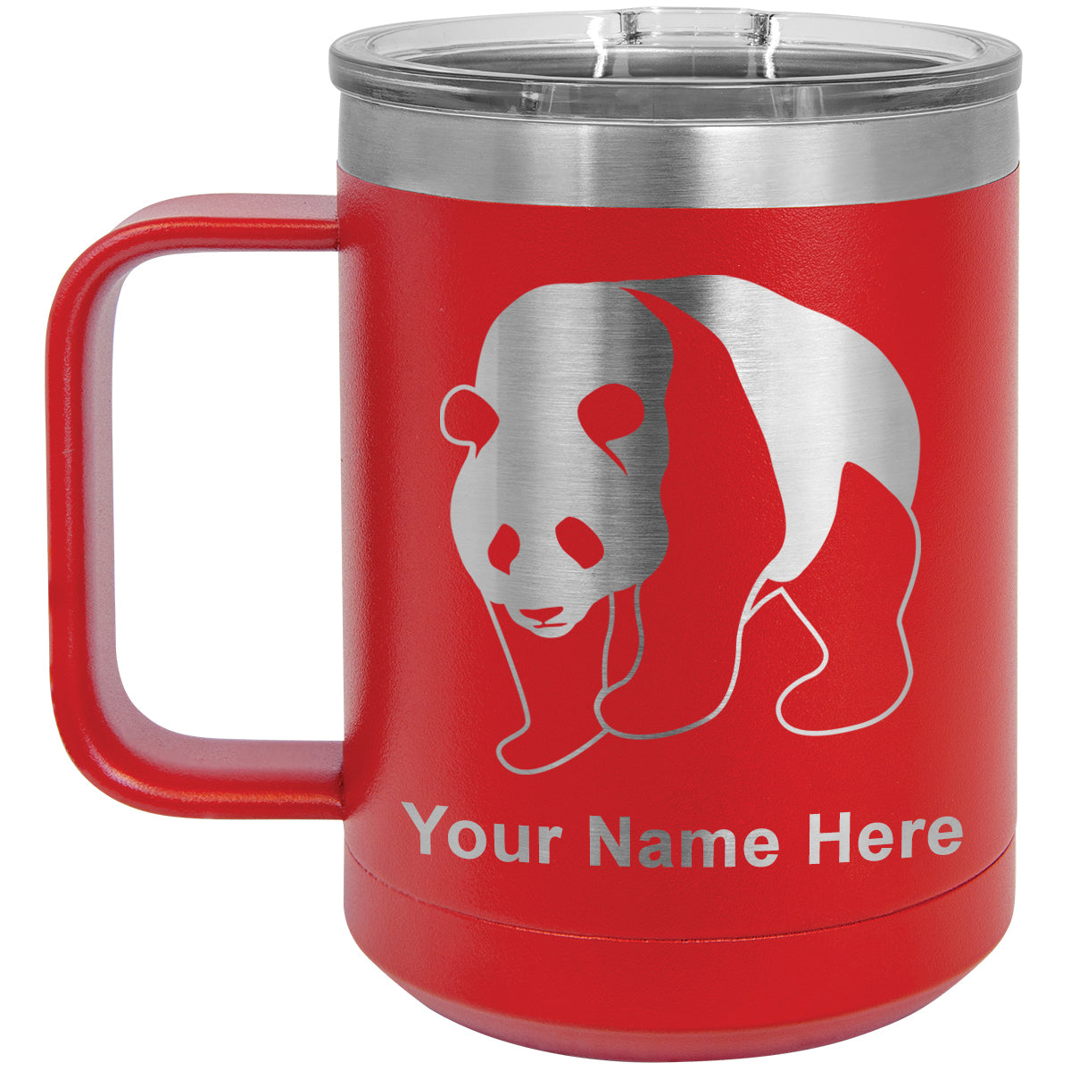 15oz Vacuum Insulated Coffee Mug, Panda Bear, Personalized Engraving Included