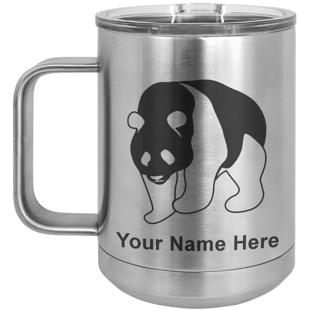 15oz Vacuum Insulated Coffee Mug, Panda Bear, Personalized Engraving Included