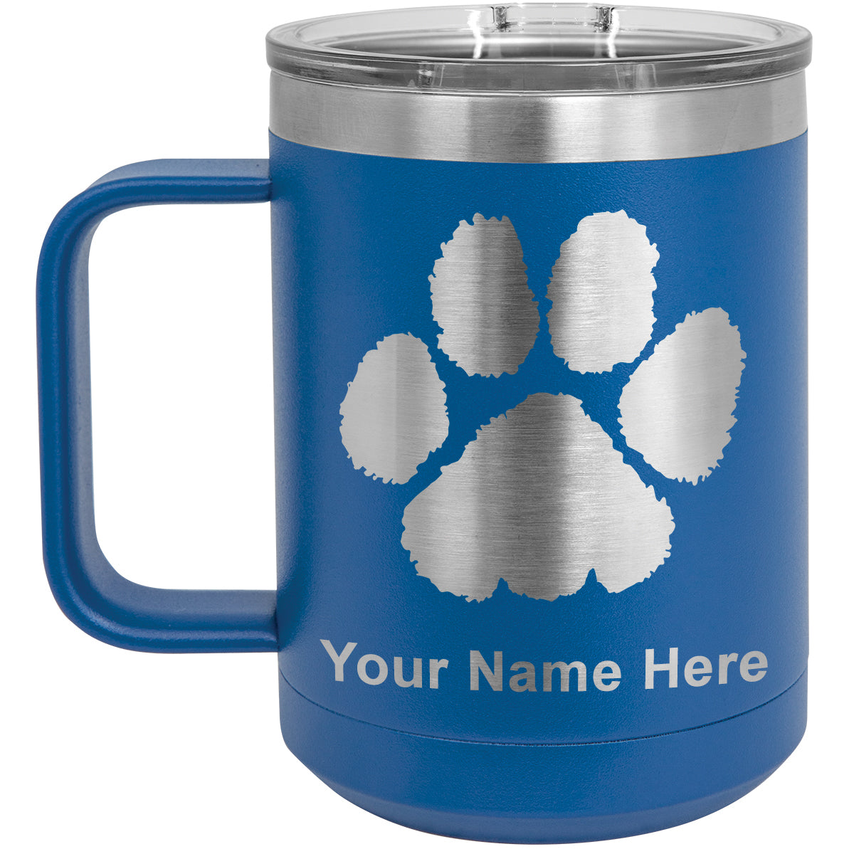 15oz Vacuum Insulated Coffee Mug, Paw Print, Personalized Engraving Included