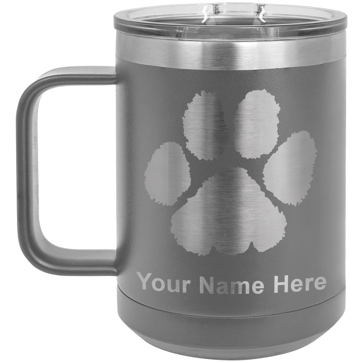 15oz Vacuum Insulated Coffee Mug, Paw Print, Personalized Engraving Included