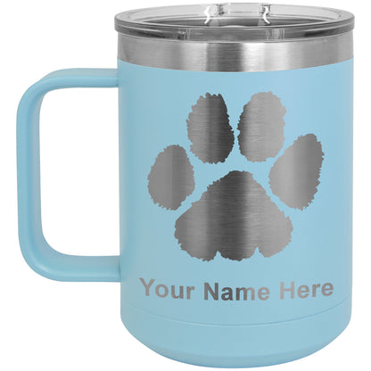 15oz Vacuum Insulated Coffee Mug, Paw Print, Personalized Engraving Included