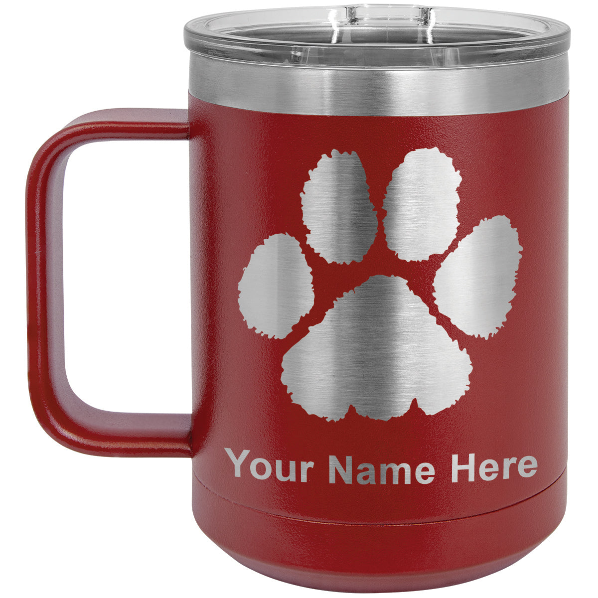 15oz Vacuum Insulated Coffee Mug, Paw Print, Personalized Engraving Included