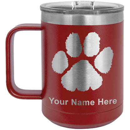 15oz Vacuum Insulated Coffee Mug, Paw Print, Personalized Engraving Included