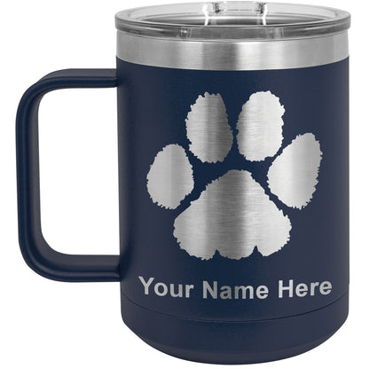 15oz Vacuum Insulated Coffee Mug, Paw Print, Personalized Engraving Included