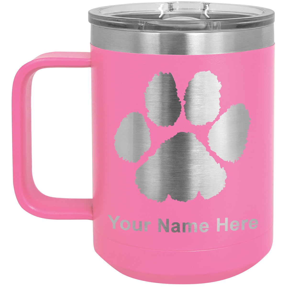 15oz Vacuum Insulated Coffee Mug, Paw Print, Personalized Engraving Included