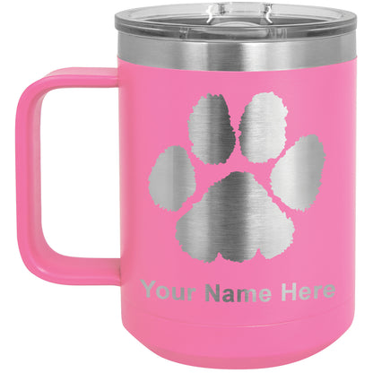 15oz Vacuum Insulated Coffee Mug, Paw Print, Personalized Engraving Included