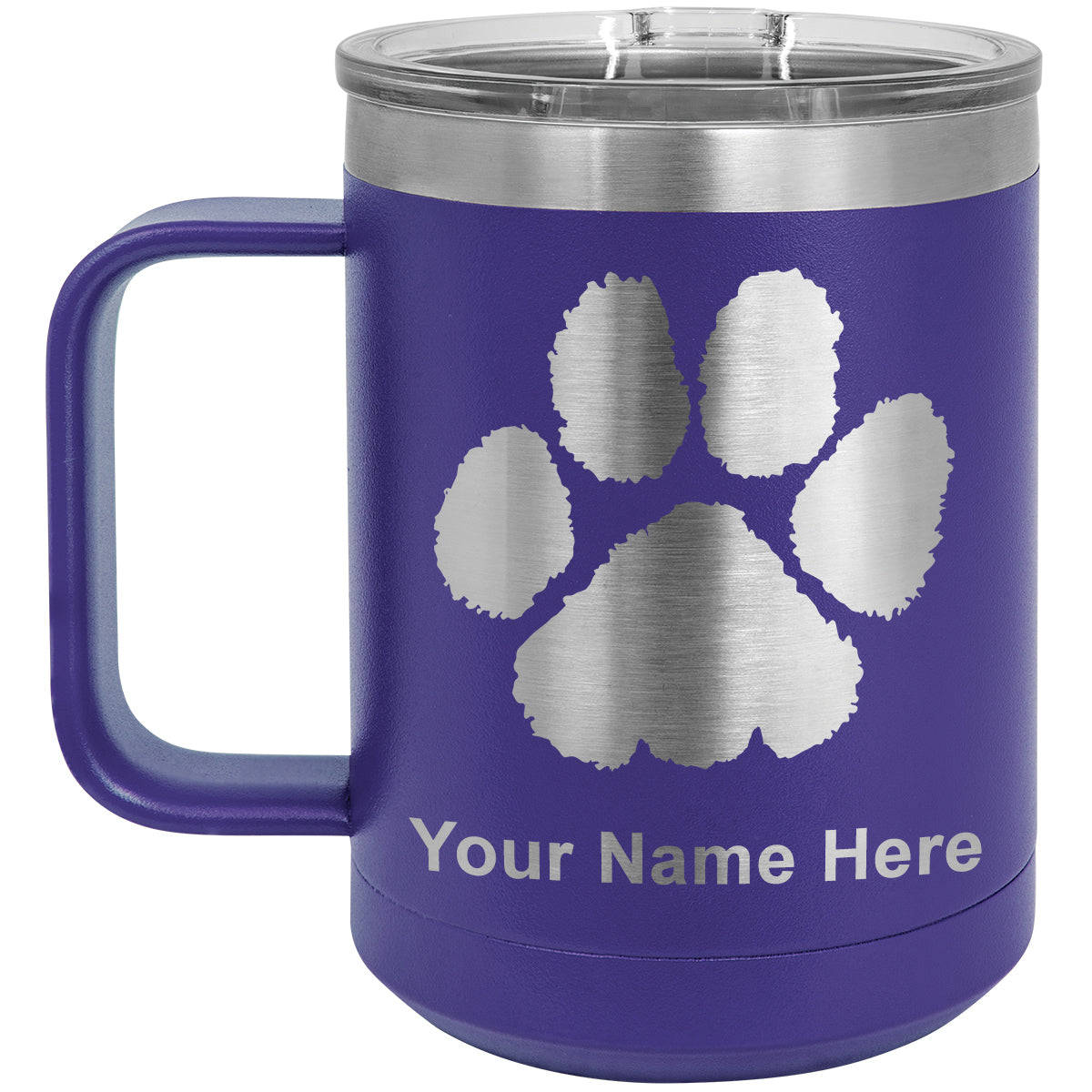 15oz Vacuum Insulated Coffee Mug, Paw Print, Personalized Engraving Included