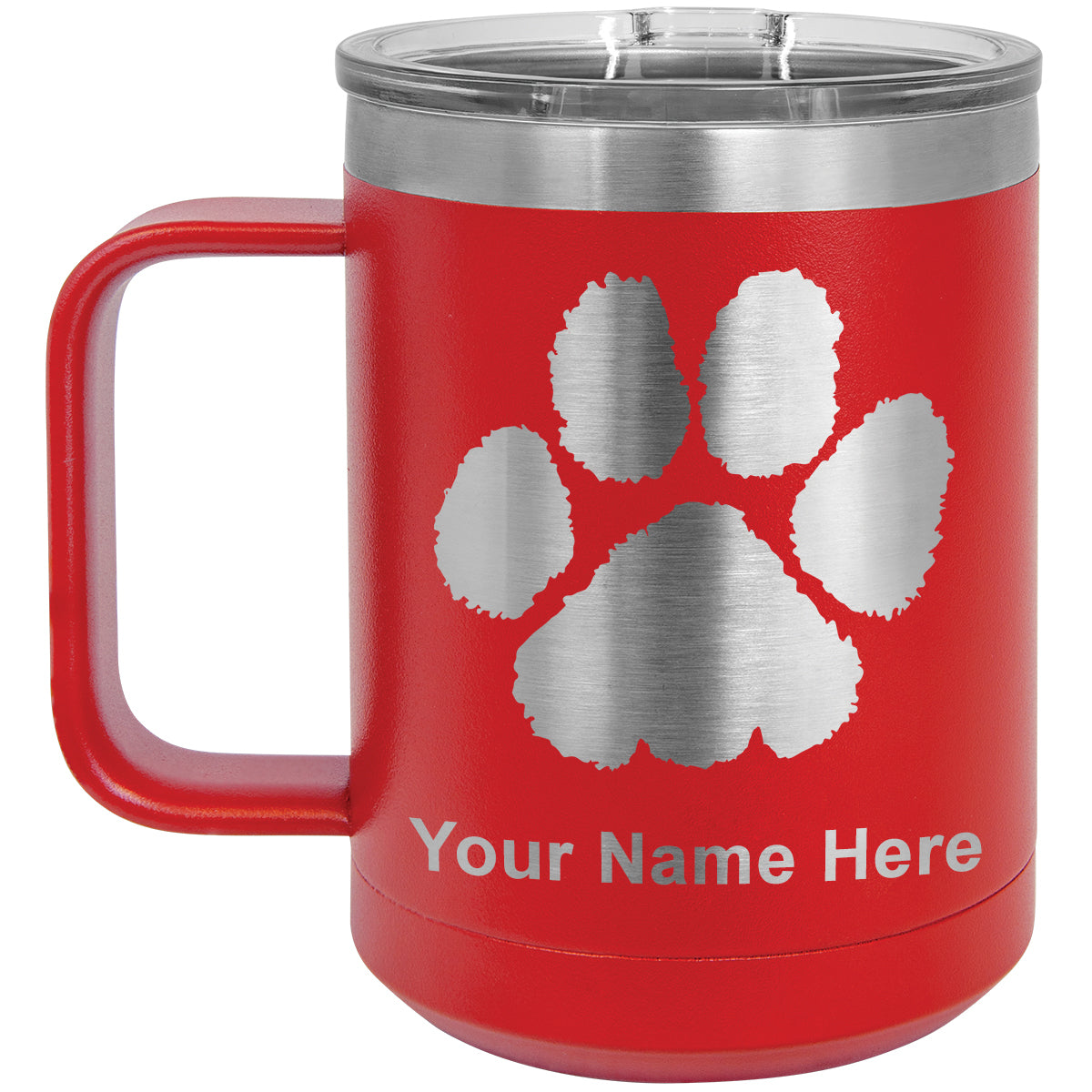 15oz Vacuum Insulated Coffee Mug, Paw Print, Personalized Engraving Included