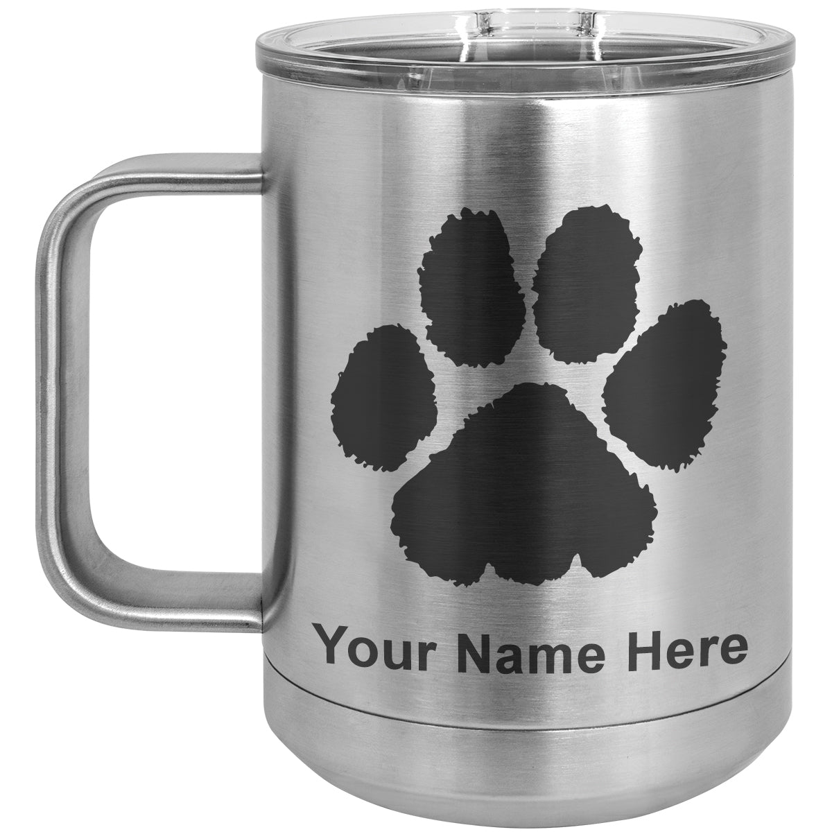 15oz Vacuum Insulated Coffee Mug, Paw Print, Personalized Engraving Included