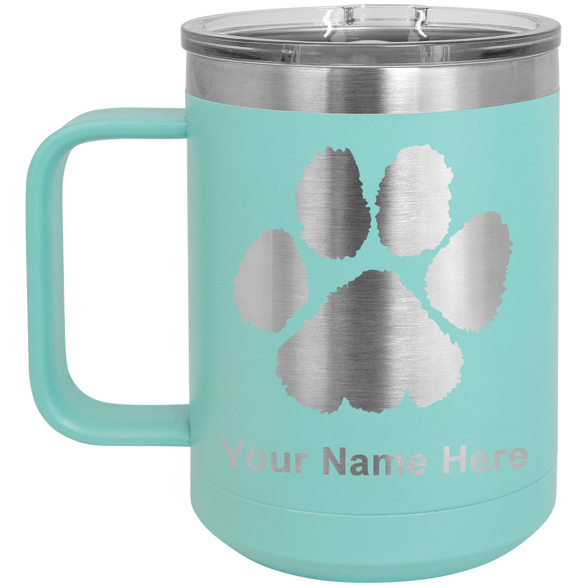 15oz Vacuum Insulated Coffee Mug, Paw Print, Personalized Engraving Included