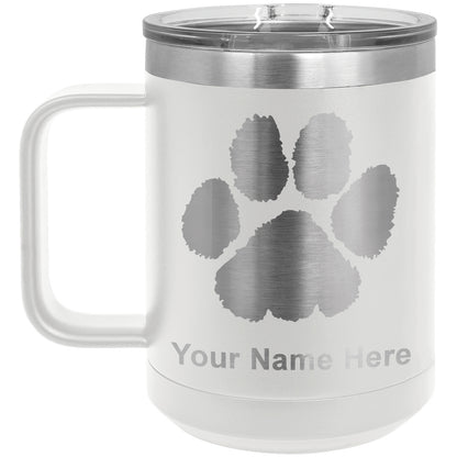 15oz Vacuum Insulated Coffee Mug, Paw Print, Personalized Engraving Included