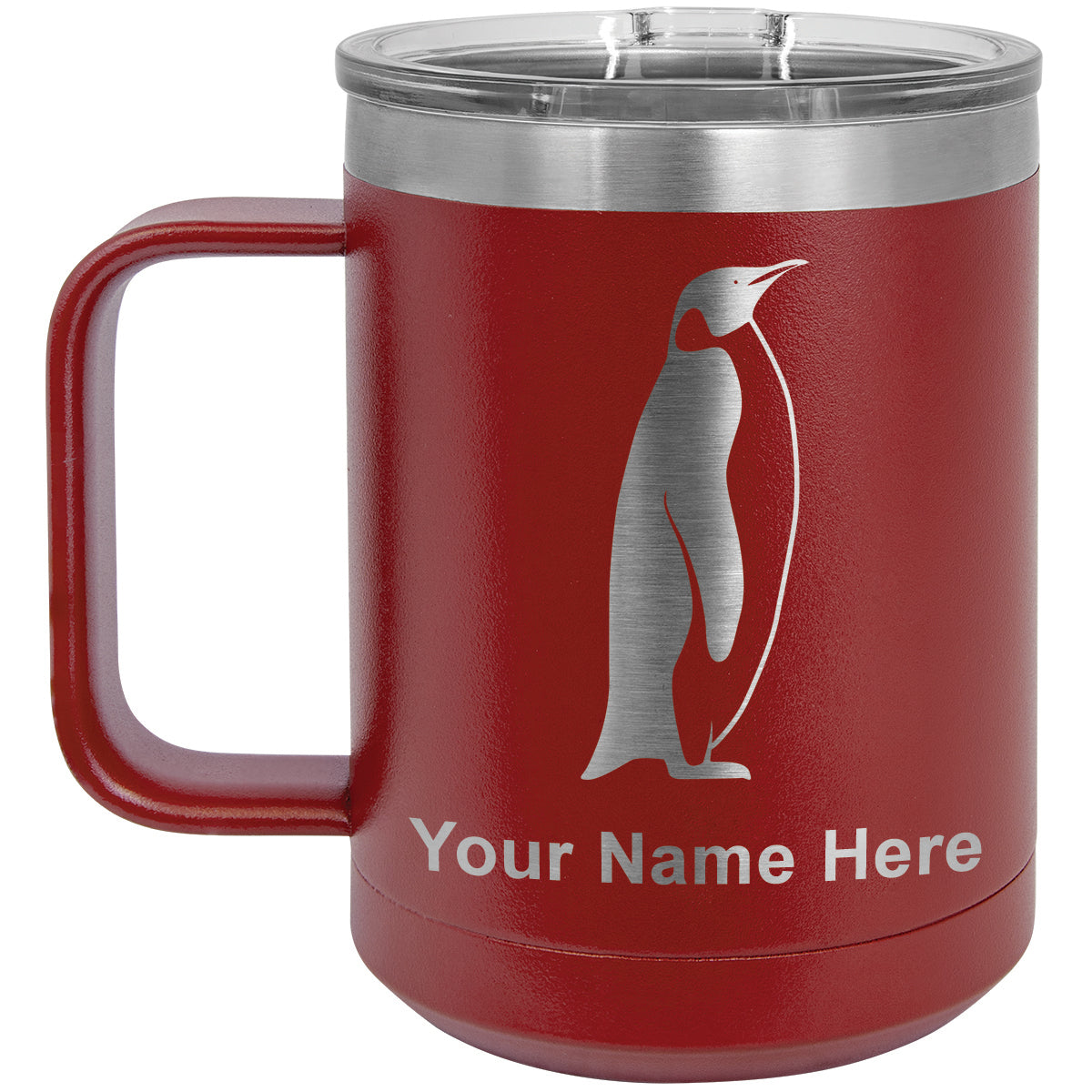 15oz Vacuum Insulated Coffee Mug, Penguin, Personalized Engraving Included