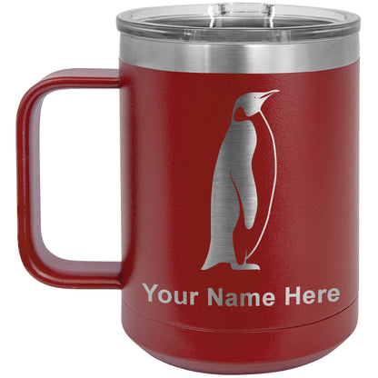 15oz Vacuum Insulated Coffee Mug, Penguin, Personalized Engraving Included
