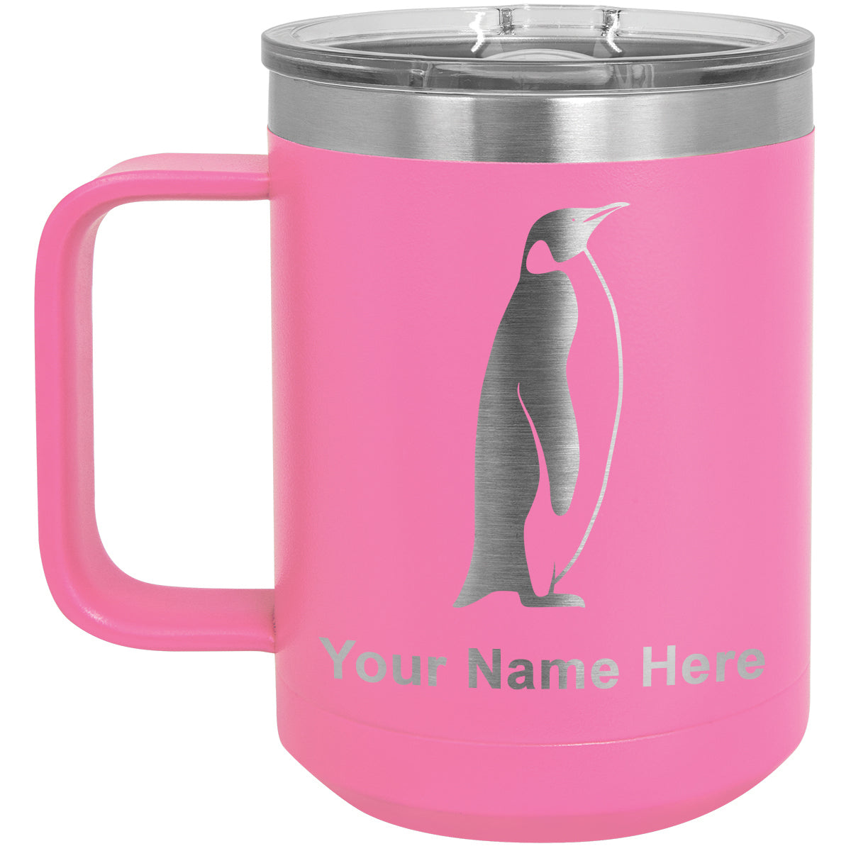 15oz Vacuum Insulated Coffee Mug, Penguin, Personalized Engraving Included
