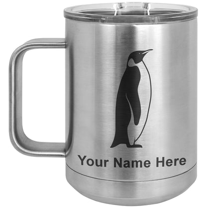 15oz Vacuum Insulated Coffee Mug, Penguin, Personalized Engraving Included