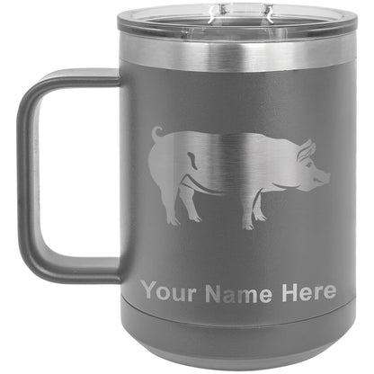 15oz Vacuum Insulated Coffee Mug, Pig, Personalized Engraving Included