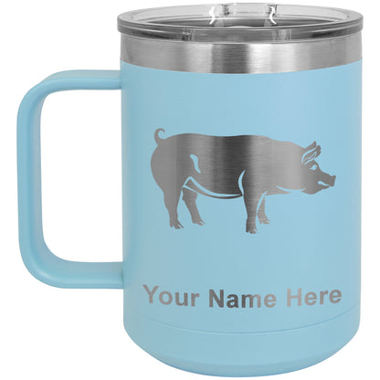 15oz Vacuum Insulated Coffee Mug, Pig, Personalized Engraving Included