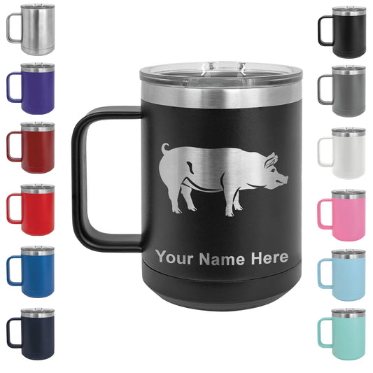 15oz Vacuum Insulated Coffee Mug, Pig, Personalized Engraving Included