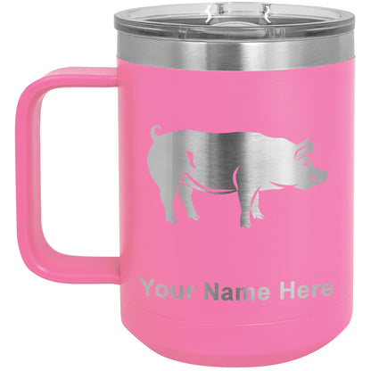 15oz Vacuum Insulated Coffee Mug, Pig, Personalized Engraving Included