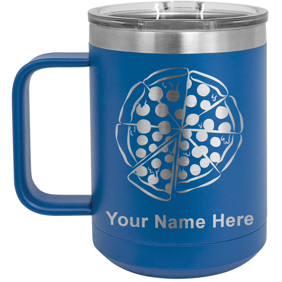 15oz Vacuum Insulated Coffee Mug, Pizza, Personalized Engraving Included