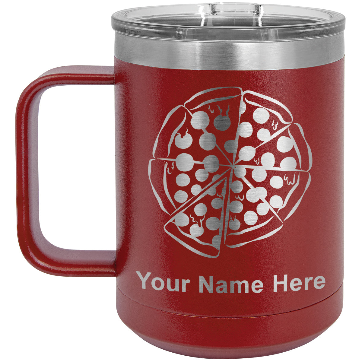 15oz Vacuum Insulated Coffee Mug, Pizza, Personalized Engraving Included