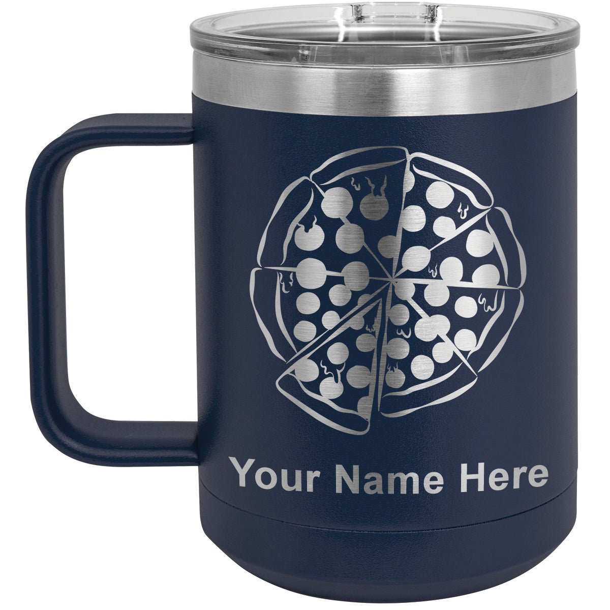 15oz Vacuum Insulated Coffee Mug, Pizza, Personalized Engraving Included