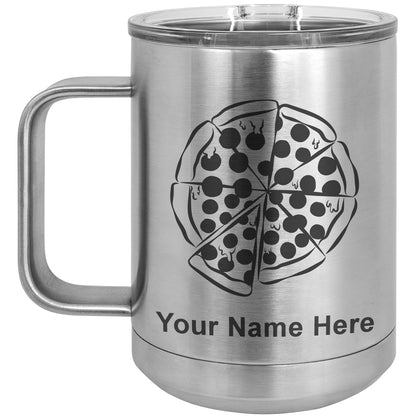 15oz Vacuum Insulated Coffee Mug, Pizza, Personalized Engraving Included
