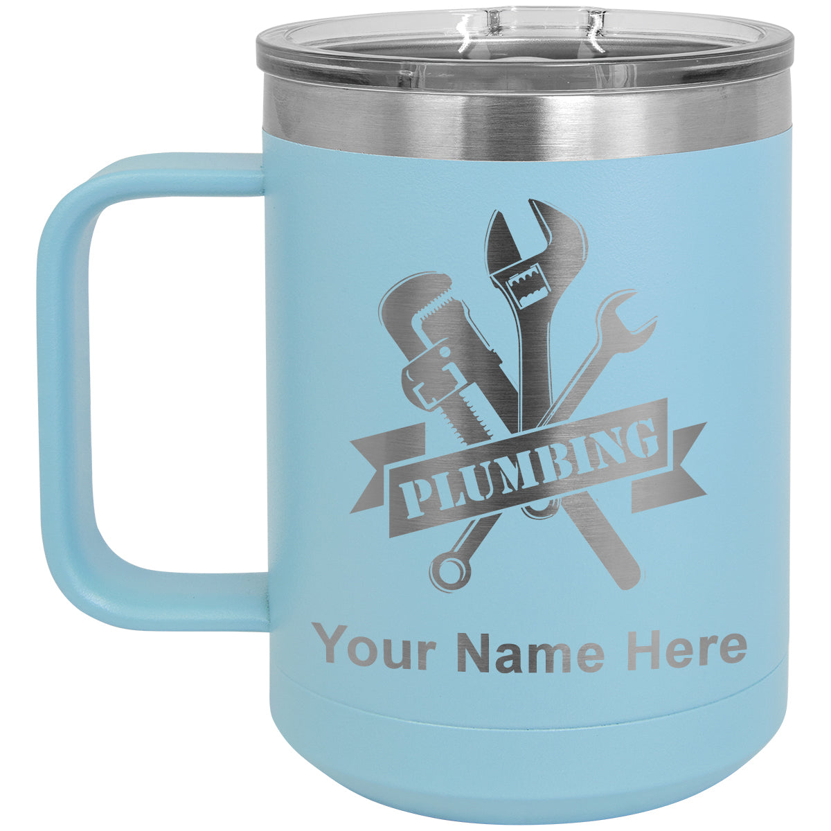 15oz Vacuum Insulated Coffee Mug, Plumbing, Personalized Engraving Included