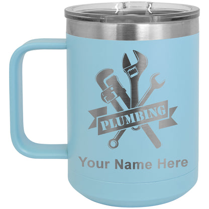 15oz Vacuum Insulated Coffee Mug, Plumbing, Personalized Engraving Included