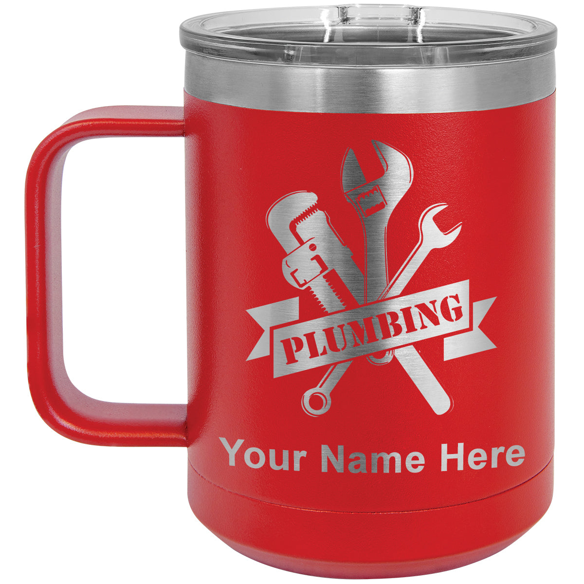 15oz Vacuum Insulated Coffee Mug, Plumbing, Personalized Engraving Included