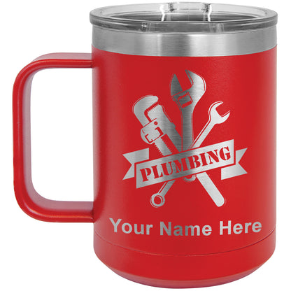 15oz Vacuum Insulated Coffee Mug, Plumbing, Personalized Engraving Included
