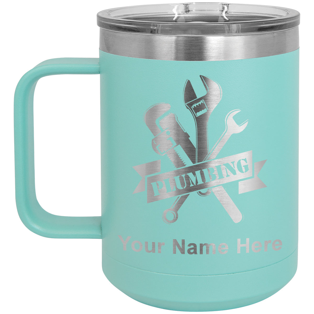 15oz Vacuum Insulated Coffee Mug, Plumbing, Personalized Engraving Included
