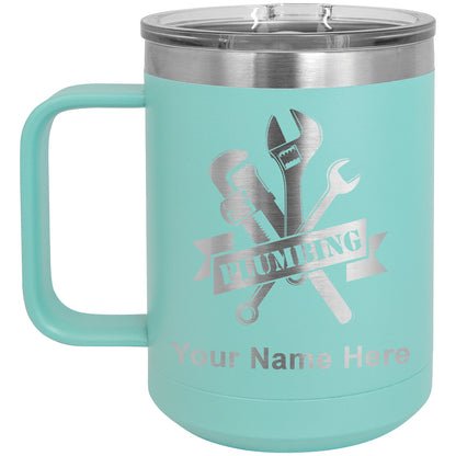 15oz Vacuum Insulated Coffee Mug, Plumbing, Personalized Engraving Included