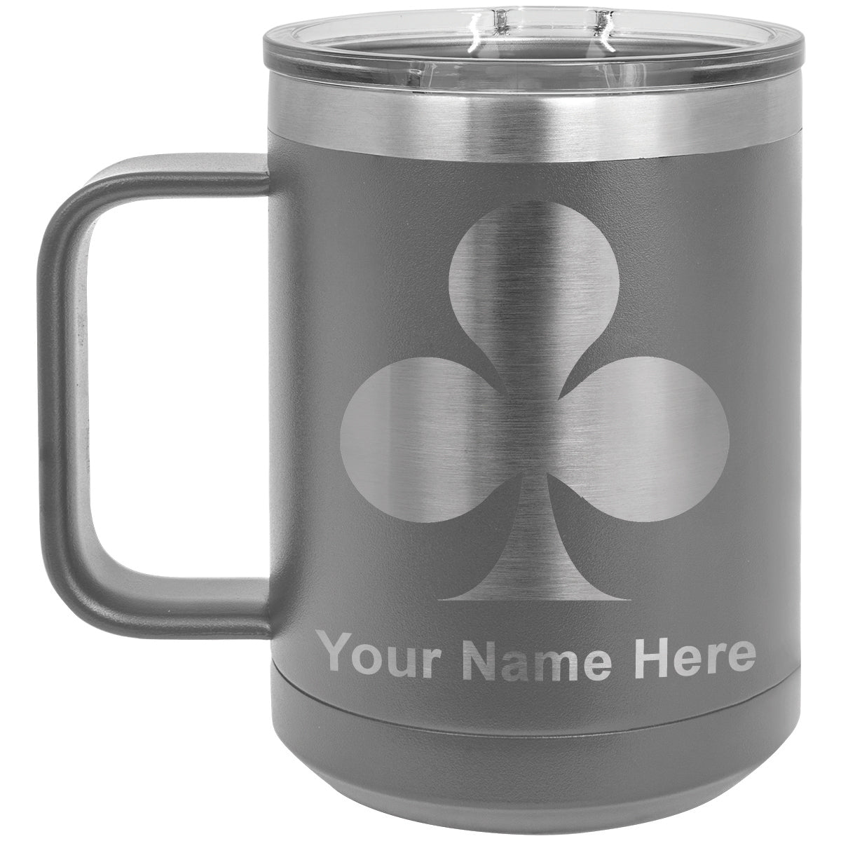 15oz Vacuum Insulated Coffee Mug, Poker Clubs, Personalized Engraving Included