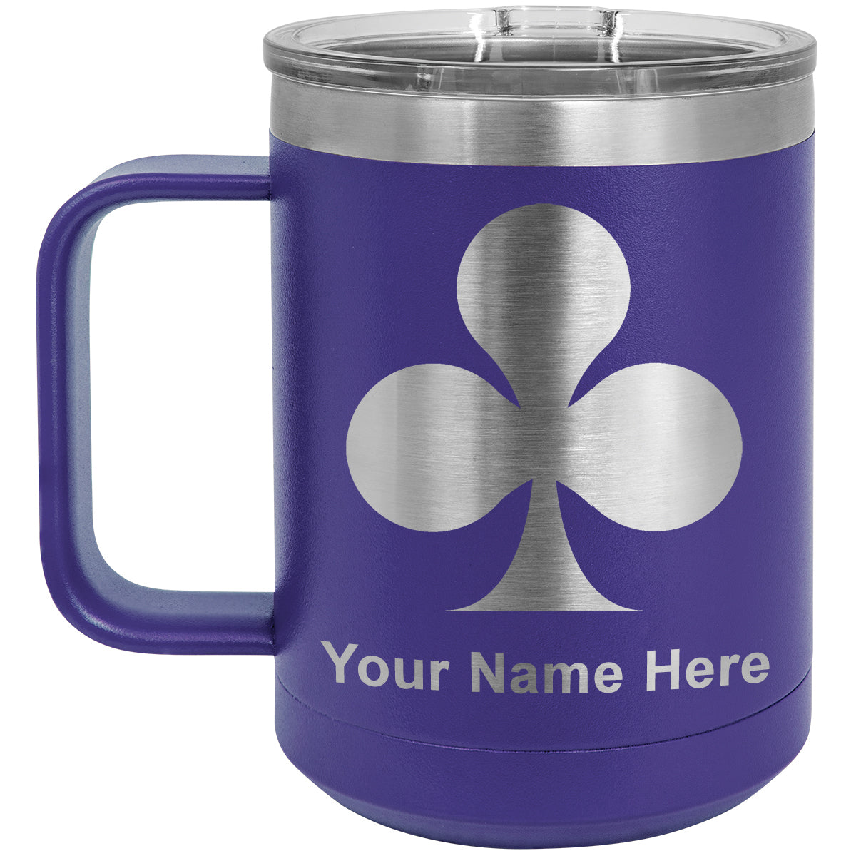 15oz Vacuum Insulated Coffee Mug, Poker Clubs, Personalized Engraving Included