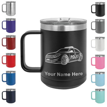 15oz Vacuum Insulated Coffee Mug, Police Car, Personalized Engraving Included