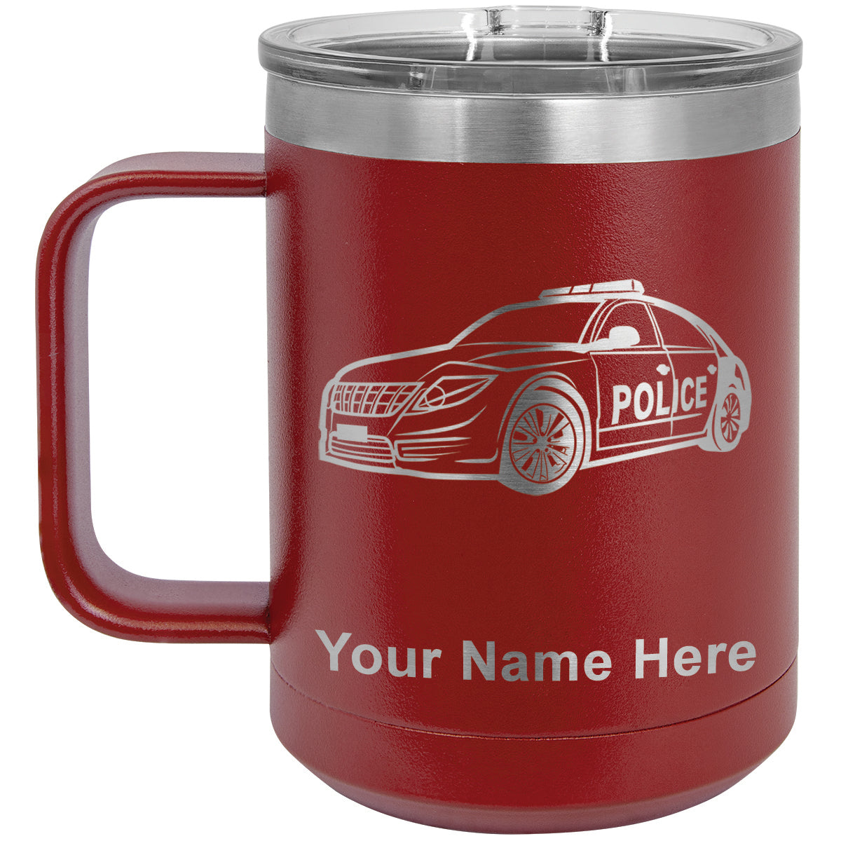 15oz Vacuum Insulated Coffee Mug, Police Car, Personalized Engraving Included