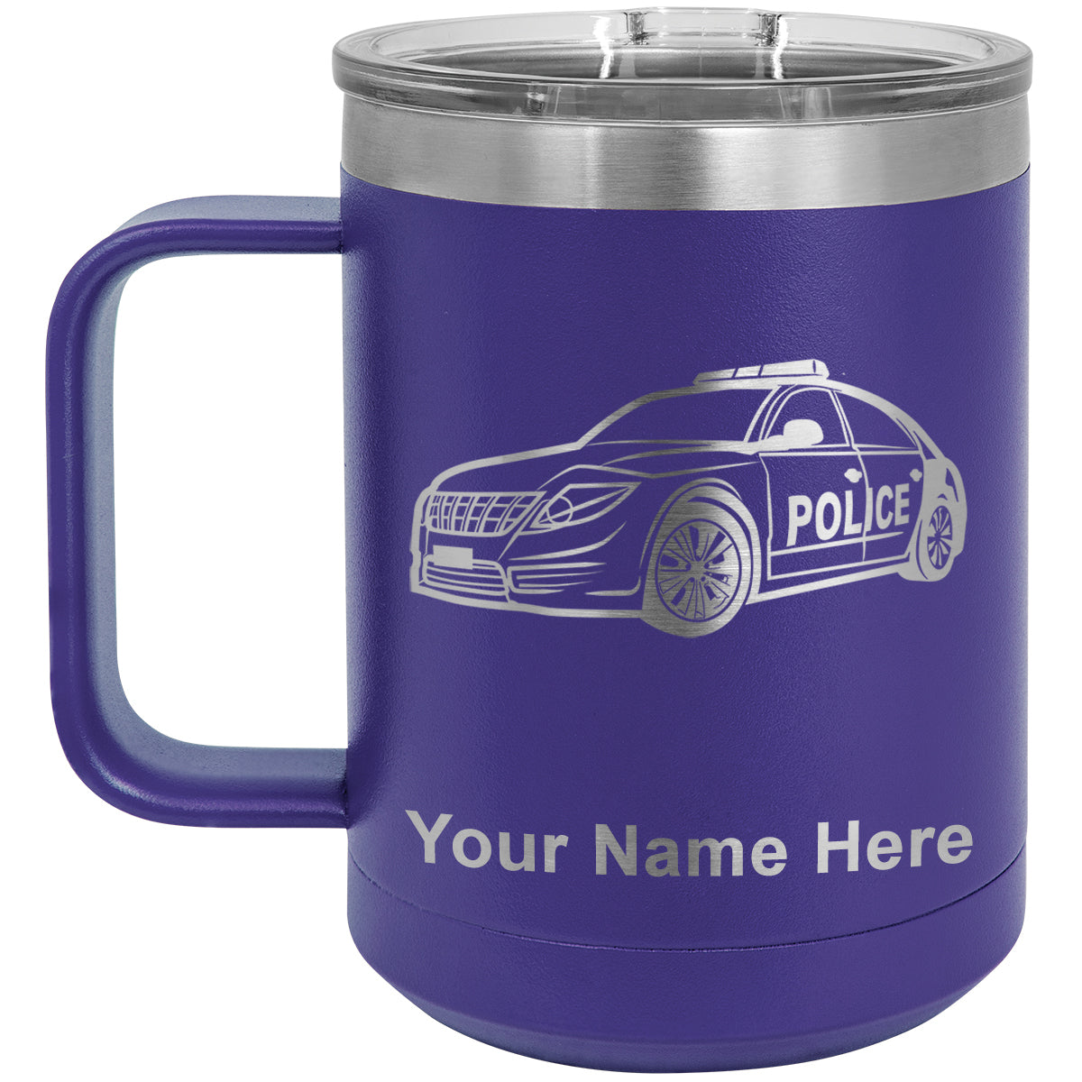 15oz Vacuum Insulated Coffee Mug, Police Car, Personalized Engraving Included