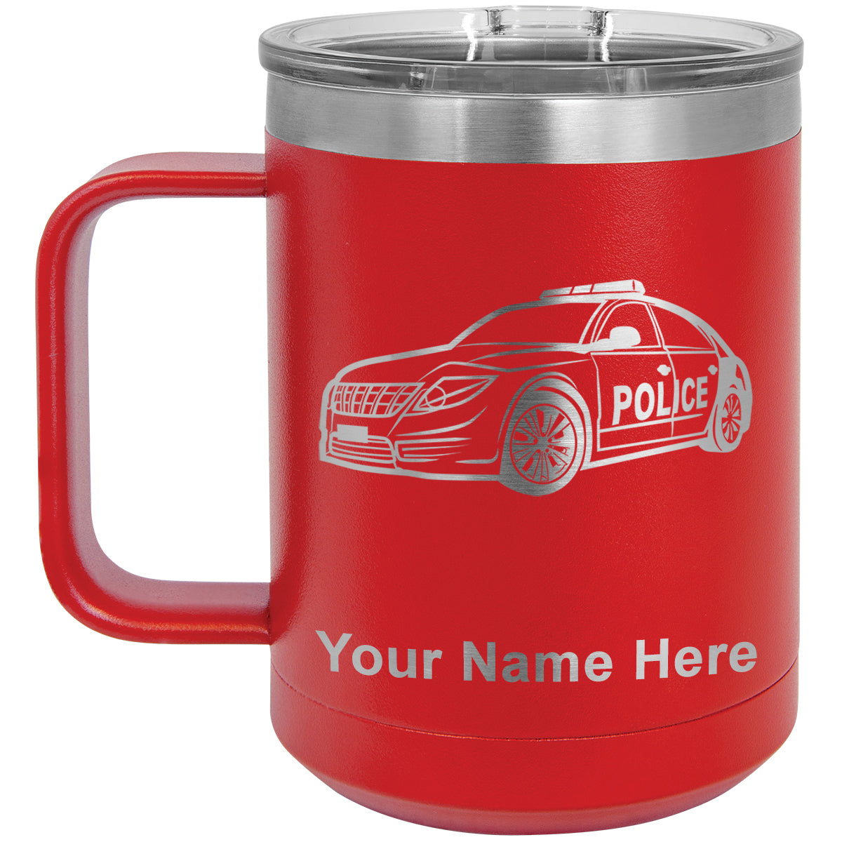 15oz Vacuum Insulated Coffee Mug, Police Car, Personalized Engraving Included