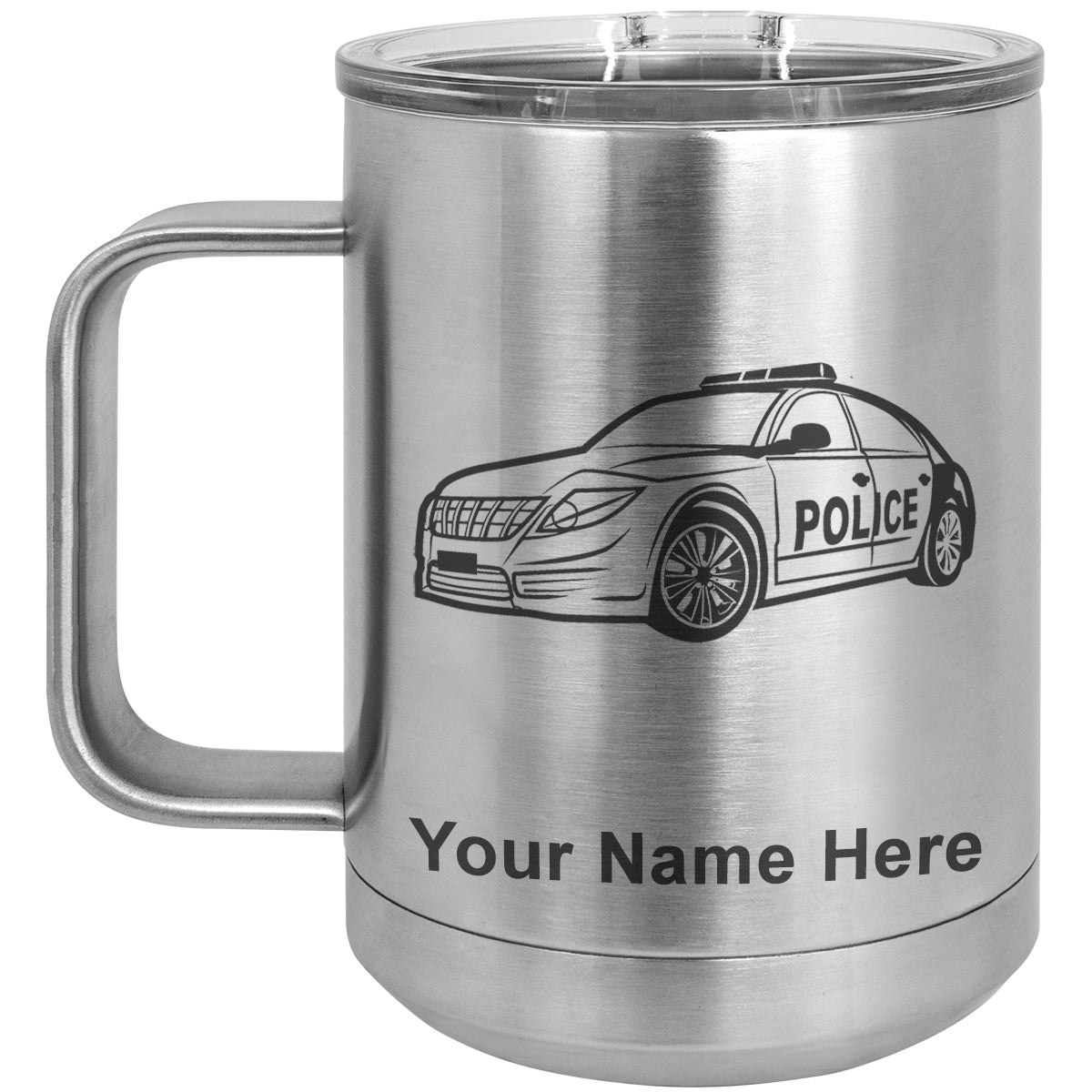 15oz Vacuum Insulated Coffee Mug, Police Car, Personalized Engraving Included