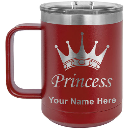 15oz Vacuum Insulated Coffee Mug, Princess Crown, Personalized Engraving Included