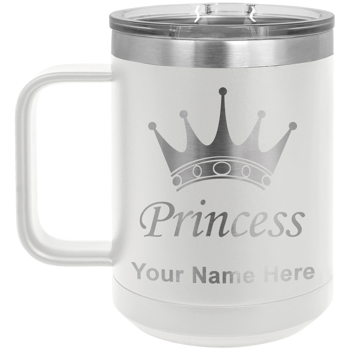 15oz Vacuum Insulated Coffee Mug, Princess Crown, Personalized Engraving Included