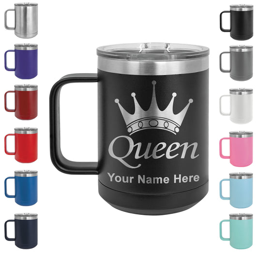 15oz Vacuum Insulated Coffee Mug, Queen Crown, Personalized Engraving Included