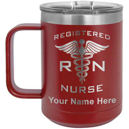15oz Vacuum Insulated Coffee Mug, RN Registered Nurse, Personalized Engraving Included