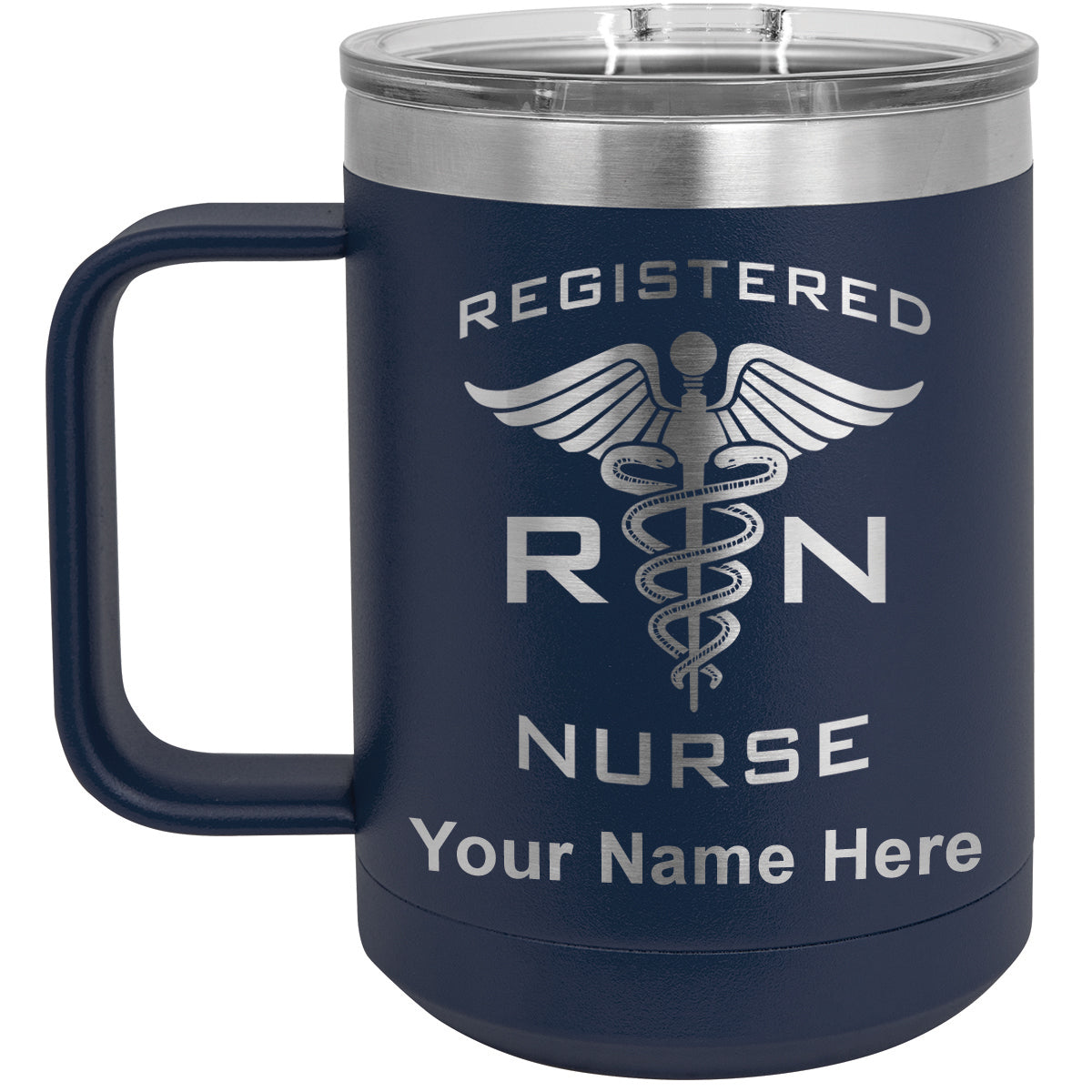 15oz Vacuum Insulated Coffee Mug, RN Registered Nurse, Personalized Engraving Included