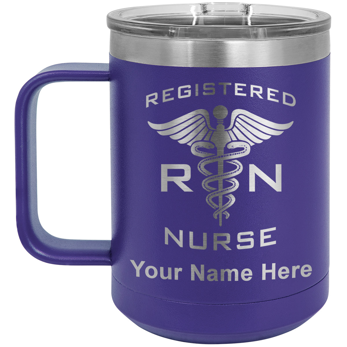 15oz Vacuum Insulated Coffee Mug, RN Registered Nurse, Personalized Engraving Included