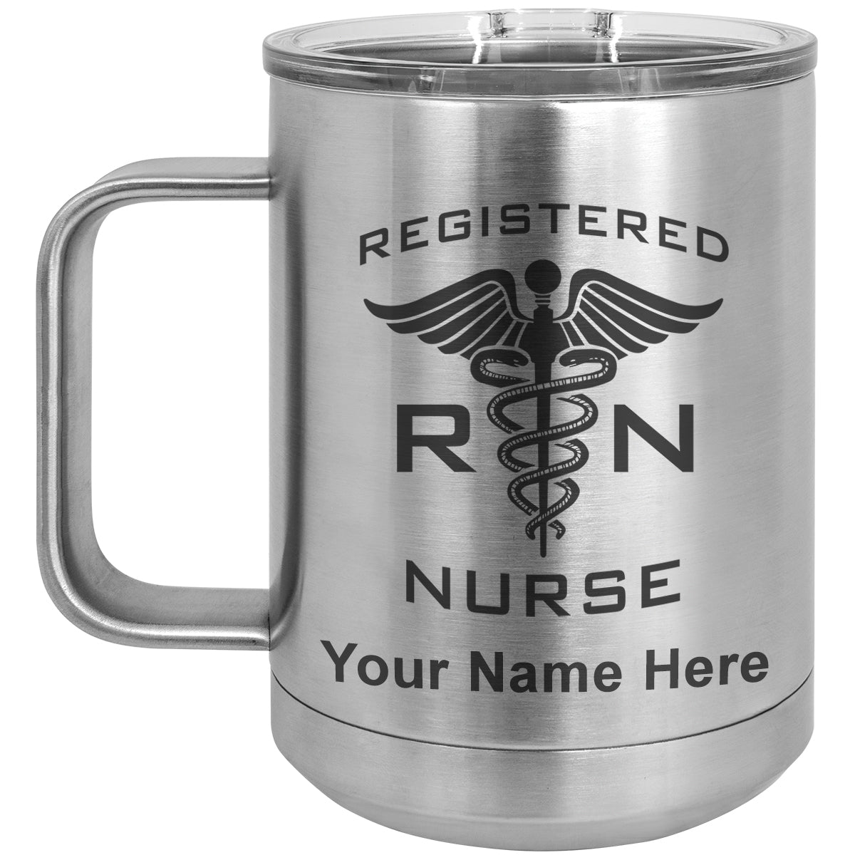15oz Vacuum Insulated Coffee Mug, RN Registered Nurse, Personalized Engraving Included